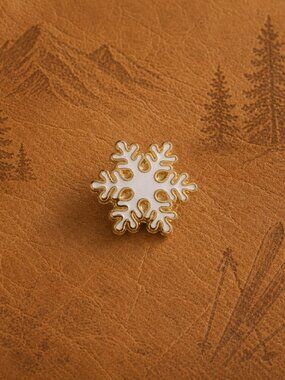 Gold & White Snowflake Vintage Small Lapel Pin Tie Tack Brooch - Winter Holiday